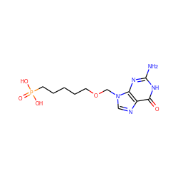 Nc1nc2c(ncn2COCCCCCP(=O)(O)O)c(=O)[nH]1 ZINC000013604167