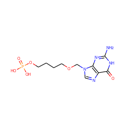 Nc1nc2c(ncn2COCCCCOP(=O)(O)O)c(=O)[nH]1 ZINC000013604191