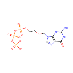 Nc1nc2c(ncn2COCCO[P@@](=O)(O)O[P@@](=O)(O)OP(=O)(O)O)c(=O)[nH]1 ZINC000013649795