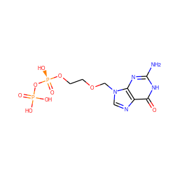 Nc1nc2c(ncn2COCCO[P@@](=O)(O)OP(=O)(O)O)c(=O)[nH]1 ZINC000013527401