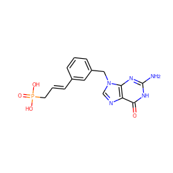 Nc1nc2c(ncn2Cc2cccc(/C=C/CP(=O)(O)O)c2)c(=O)[nH]1 ZINC000001534071