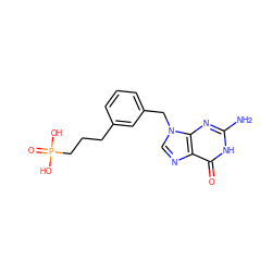 Nc1nc2c(ncn2Cc2cccc(CCCP(=O)(O)O)c2)c(=O)[nH]1 ZINC000013833696