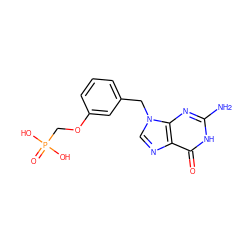 Nc1nc2c(ncn2Cc2cccc(OCP(=O)(O)O)c2)c(=O)[nH]1 ZINC000013833695