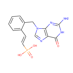 Nc1nc2c(ncn2Cc2ccccc2/C=C/P(=O)(O)O)c(=O)[nH]1 ZINC000002014100