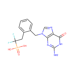 Nc1nc2c(ncn2Cc2ccccc2CC(F)(F)P(=O)(O)O)c(=O)[nH]1 ZINC000002014086