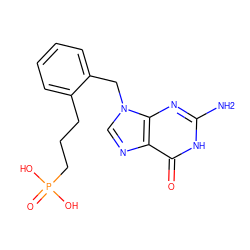 Nc1nc2c(ncn2Cc2ccccc2CCCP(=O)(O)O)c(=O)[nH]1 ZINC000013834094