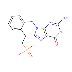 Nc1nc2c(ncn2Cc2ccccc2CCP(=O)(O)O)c(=O)[nH]1 ZINC000013834093