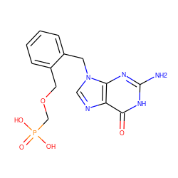 Nc1nc2c(ncn2Cc2ccccc2COCP(=O)(O)O)c(=O)[nH]1 ZINC000013833694