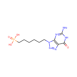 Nc1nc2c(nnn2CCCCCCP(=O)(O)O)c(=O)[nH]1 ZINC000013604184