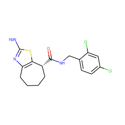 Nc1nc2c(s1)[C@H](C(=O)NCc1ccc(Cl)cc1Cl)CCCC2 ZINC000220883724