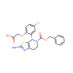 Nc1nc2c(s1)[C@H](c1cc(Cl)ccc1OCC(=O)O)N(C(=O)OCc1ccccc1)CC2 ZINC000206884331