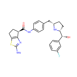 Nc1nc2c(s1)CC[C@H]2C(=O)Nc1ccc(C[C@@H]2CC[C@H]([C@H](O)c3cccc(F)c3)N2)cc1 ZINC000103252165