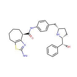 Nc1nc2c(s1)CCCC[C@H]2C(=O)Nc1ccc(C[C@@H]2CC[C@H]([C@H](O)c3ccccc3)N2)cc1 ZINC000103252161