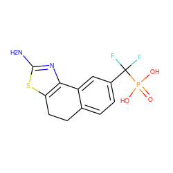 Nc1nc2c(s1)CCc1ccc(C(F)(F)P(=O)(O)O)cc1-2 ZINC000045260417