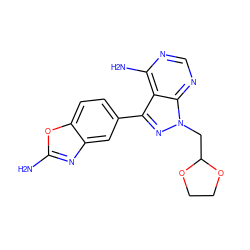 Nc1nc2cc(-c3nn(CC4OCCO4)c4ncnc(N)c34)ccc2o1 ZINC000653849074