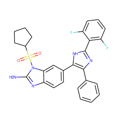 Nc1nc2ccc(-c3[nH]c(-c4c(F)cccc4F)nc3-c3ccccc3)cc2n1S(=O)(=O)C1CCCC1 ZINC000013641306