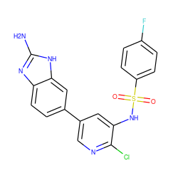 Nc1nc2ccc(-c3cnc(Cl)c(NS(=O)(=O)c4ccc(F)cc4)c3)cc2[nH]1 ZINC000072177113