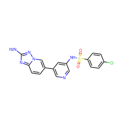 Nc1nc2ccc(-c3cncc(NS(=O)(=O)c4ccc(Cl)cc4)c3)cn2n1 ZINC000084669283