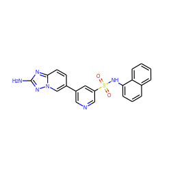 Nc1nc2ccc(-c3cncc(S(=O)(=O)Nc4cccc5ccccc45)c3)cn2n1 ZINC000084669282