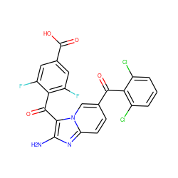 Nc1nc2ccc(C(=O)c3c(Cl)cccc3Cl)cn2c1C(=O)c1c(F)cc(C(=O)O)cc1F ZINC000014945538