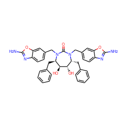 Nc1nc2ccc(CN3C(=O)N(Cc4ccc5nc(N)oc5c4)[C@H](Cc4ccccc4)[C@H](O)[C@@H](O)[C@H]3Cc3ccccc3)cc2o1 ZINC000026732330