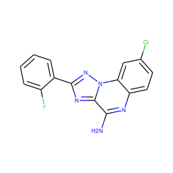 Nc1nc2ccc(Cl)cc2n2nc(-c3ccccc3F)nc12 ZINC000013491869