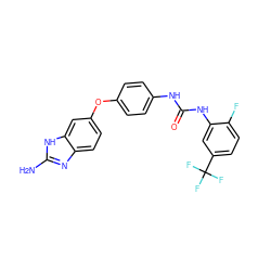 Nc1nc2ccc(Oc3ccc(NC(=O)Nc4cc(C(F)(F)F)ccc4F)cc3)cc2[nH]1 ZINC000014965584