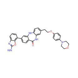 Nc1nc2cccc(-c3ccc4c(c3)Nc3ccc(CCOc5ccc(N6CCOCC6)cc5)cc3NC4=O)c2o1 ZINC000043058995