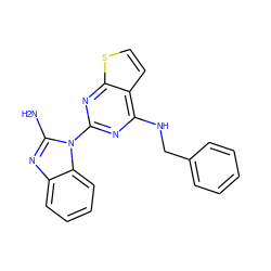 Nc1nc2ccccc2n1-c1nc(NCc2ccccc2)c2ccsc2n1 ZINC000218995231