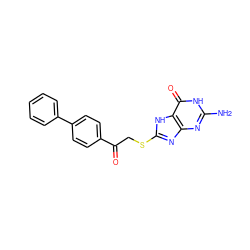 Nc1nc2nc(SCC(=O)c3ccc(-c4ccccc4)cc3)[nH]c2c(=O)[nH]1 ZINC000223061276