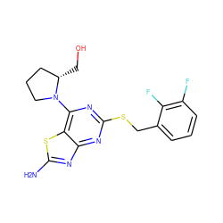 Nc1nc2nc(SCc3cccc(F)c3F)nc(N3CCC[C@@H]3CO)c2s1 ZINC000028820749