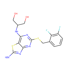 Nc1nc2nc(SCc3cccc(F)c3F)nc(NC(CO)CO)c2s1 ZINC000028820724