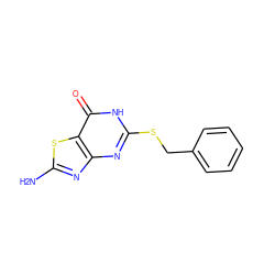 Nc1nc2nc(SCc3ccccc3)[nH]c(=O)c2s1 ZINC000028569009