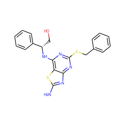 Nc1nc2nc(SCc3ccccc3)nc(N[C@@H](CO)c3ccccc3)c2s1 ZINC000095601035