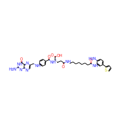 Nc1nc2ncc(CNc3ccc(C(=O)N[C@@H](CCC(=O)NCCCCCCCC(=O)Nc4cc(-c5cccs5)ccc4N)C(=O)O)cc3)nc2c(=O)[nH]1 ZINC000299866472