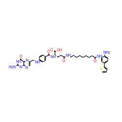 Nc1nc2ncc(CNc3ccc(C(=O)N[C@@H](CCC(=O)NCCCCCCCCC(=O)Nc4cc(-c5cccs5)ccc4N)C(=O)O)cc3)nc2c(=O)[nH]1 ZINC000299856657