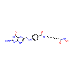 Nc1nc2ncc(CNc3ccc(C(=O)NCCCCCC(=O)NO)cc3)nc2c(=O)[nH]1 ZINC000299861385