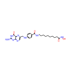 Nc1nc2ncc(CNc3ccc(C(=O)NCCCCCCCCCC(=O)NO)cc3)nc2c(=O)[nH]1 ZINC000299866504