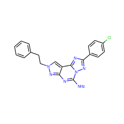 Nc1nc2nn(CCc3ccccc3)cc2c2nc(-c3ccc(Cl)cc3)nn12 ZINC000049067751