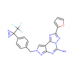 Nc1nc2nn(Cc3ccc(C4(C(F)(F)F)N=N4)cc3)cc2c2nc(-c3ccco3)nn12 ZINC001772657109