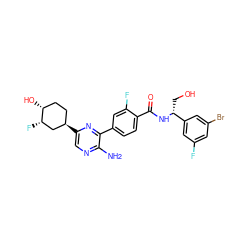 Nc1ncc([C@@H]2CC[C@@H](O)[C@@H](F)C2)nc1-c1ccc(C(=O)N[C@H](CO)c2cc(F)cc(Br)c2)c(F)c1 ZINC001772573012