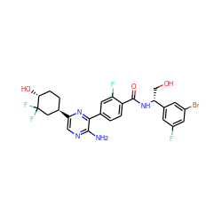 Nc1ncc([C@@H]2CC[C@@H](O)C(F)(F)C2)nc1-c1ccc(C(=O)N[C@H](CO)c2cc(F)cc(Br)c2)c(F)c1 ZINC001772574128