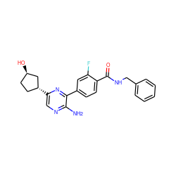 Nc1ncc([C@@H]2CC[C@@H](O)C2)nc1-c1ccc(C(=O)NCc2ccccc2)c(F)c1 ZINC001772607744