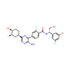 Nc1ncc([C@@H]2CC[C@H](O)[C@H](F)C2)nc1-c1ccc(C(=O)N[C@H](CO)c2cc(F)cc(Br)c2)c(F)c1 ZINC001772573014