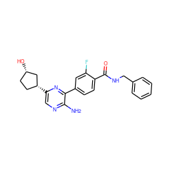 Nc1ncc([C@@H]2CC[C@H](O)C2)nc1-c1ccc(C(=O)NCc2ccccc2)c(F)c1 ZINC001772590344
