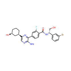 Nc1ncc([C@@H]2CCC[C@H](O)C2)nc1-c1ccc(C(=O)N[C@H](CO)c2cccc(Br)c2)c(F)c1 ZINC001772645172