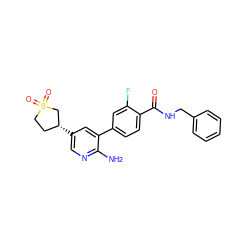 Nc1ncc([C@@H]2CCS(=O)(=O)C2)cc1-c1ccc(C(=O)NCc2ccccc2)c(F)c1 ZINC001772600451