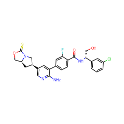 Nc1ncc([C@H]2C[C@H]3COC(=S)N3C2)cc1-c1ccc(C(=O)N[C@H](CO)c2cccc(Cl)c2)c(F)c1 ZINC001772589664