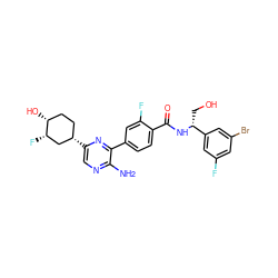 Nc1ncc([C@H]2CC[C@@H](O)[C@@H](F)C2)nc1-c1ccc(C(=O)N[C@H](CO)c2cc(F)cc(Br)c2)c(F)c1 ZINC001772612540