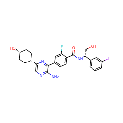 Nc1ncc([C@H]2CC[C@@H](O)CC2)nc1-c1ccc(C(=O)N[C@H](CO)c2cccc(I)c2)c(F)c1 ZINC001772640920